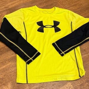 Under Armour Kids Neon Yellow and Black Long Sleeve Tee
